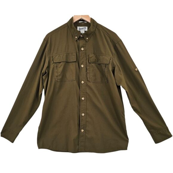 Duluth Trading Company Mens M Olive Action Standard Fit Long Sleeve Shirt - Picture 1 of 10